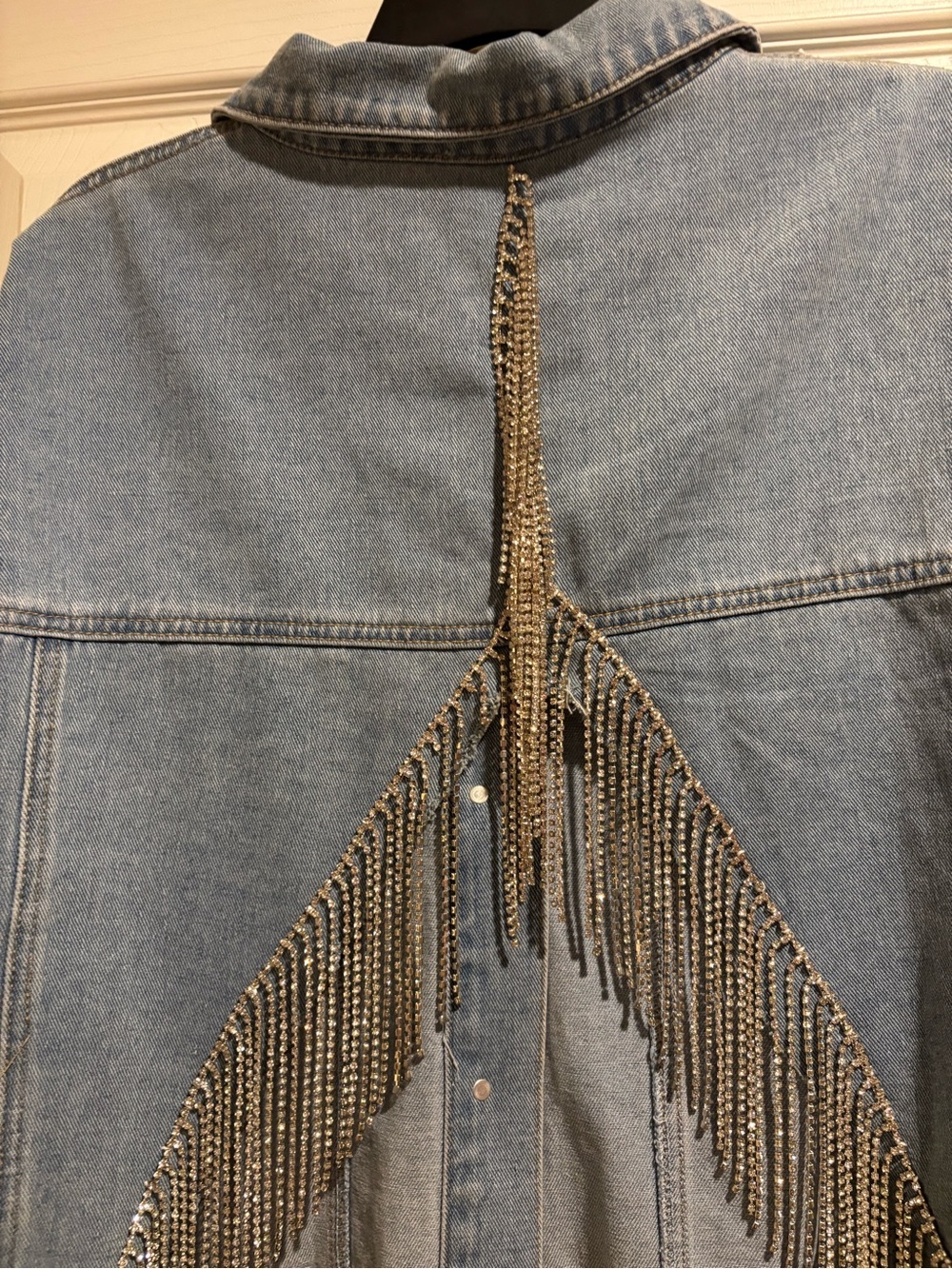 Custom Rhinestone Fringe Denim Jacket - Picture 6 of 10
